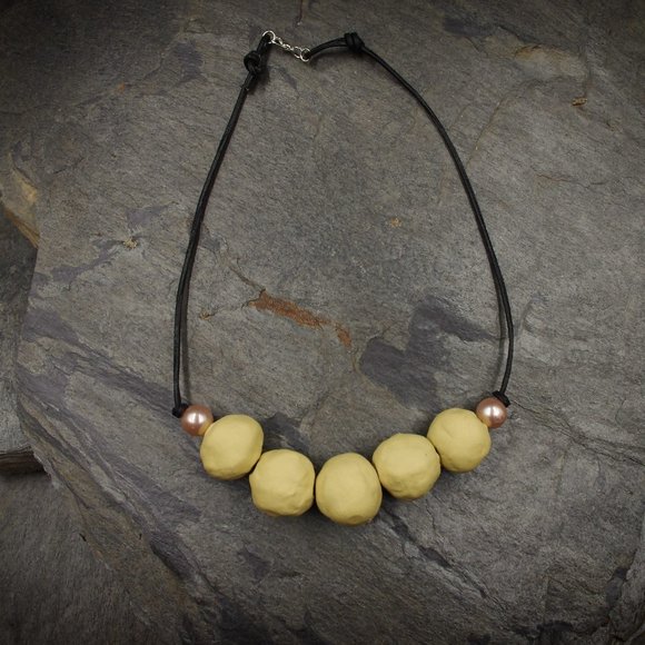 Yellow Statement Necklace with Big Round Handmade Beads - OOAK - Picture 3 of 6